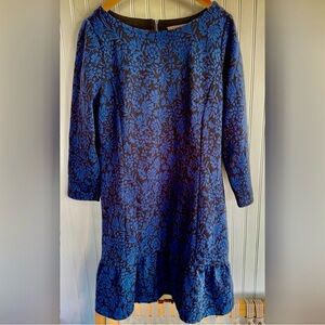 LOFT Blue and Black Floral Long Sleeve Dress Size 8
